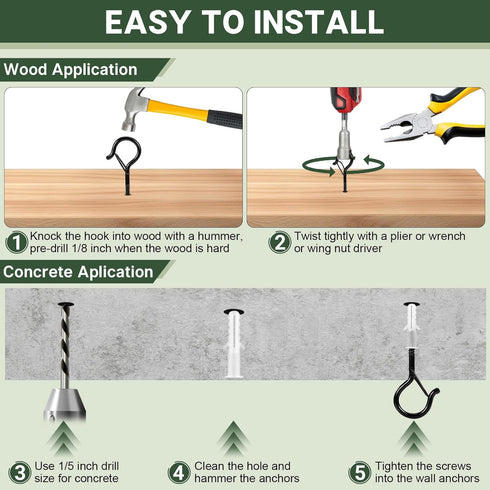 InPoTo 12PCS 2.2 Inches, 1 Q Hanger Hooks with Safety Buckle, Windproof Screw Hooks, Outdoor String Lights, Plants