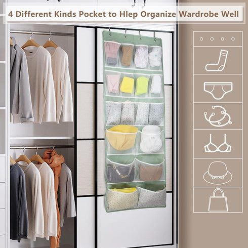 18 Pockets Over the Door Storage Organizer, 2 Pack Hanging Shelf with 4 Hooks for Toddler Clothes, Accessories,