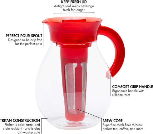 1-Gallon, Primula The Big Iced Tea Maker Tritan Plastic Infusion Beverage Pitcher with Leak Proof, Airtight Lid, Fine