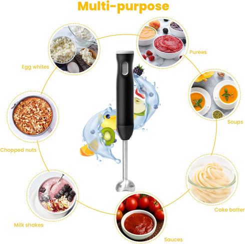 Cordless Immersion Blender with Egg Whisk and Chopper, Rechargeable Turbo Mode Hand Mixer, 2-in-1 Heavy Duty Portable