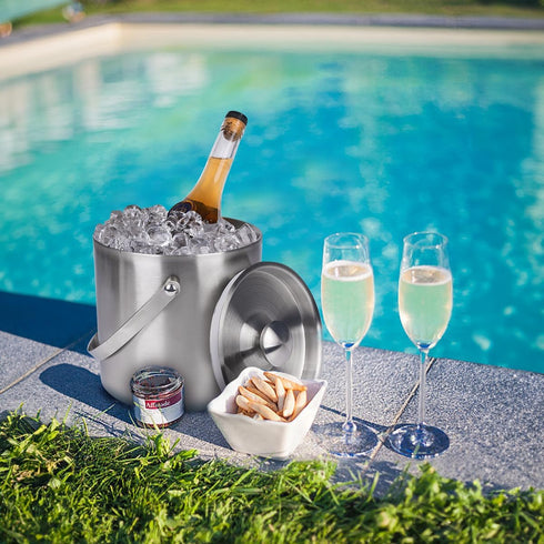 NBNSTHV 3L Double-Wall Insulated Stainless Steel Ice Bucket with scoop for Cocktail Bar - Metal Ice Bucket for freezer