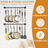Black Steel Kitchen Utensil Rack Organizer, Wall-mounted Pot Pan Hanger Holder with 10 S Hooks