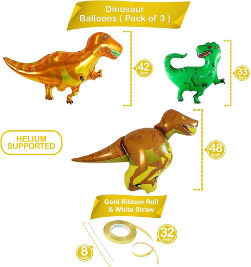 KatchOn Giant Dinosaur Balloons for Birthday Party, 48 Inch, Pack of 4, Three Rex Party Decorations, Dinosaur Birthday