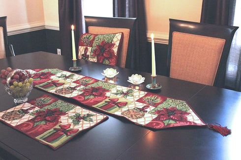 Tache Home Fashion Christmas Decorative Tapestry Table Runners with Tassels, Holiday Tidings Poinsettia 13 x 90