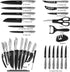 Keewah 19 Pieces Kitchen Knife Set, 15 Stainless Steel Knives with Wood Texture Handle & Acrylic Stand