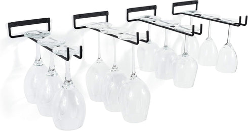 Wallniture Chiraz Wine Glass Rack - Wall Mountable Wrought Iron Black Set of 4
