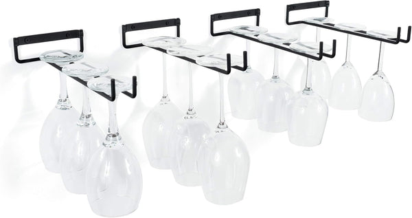 Wallniture Chiraz Wine Glass Rack - Wall Mountable Wrought Iron Black Set of 4