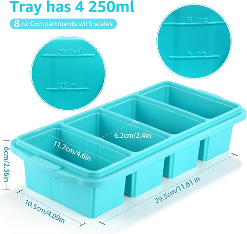 Silicone Freezer Tray with Lid, Large Ice Cube Tray, 4-Pack Silicone Container for Freezing Soup, Sauce, Broth,