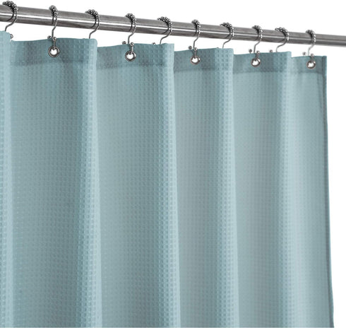 Stall Shower Curtain Fabric - 36 x 72 Inch, Waffle Weave, Heavy Duty, Water Repellent, Blue Pique Pattern for
