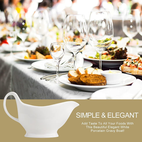 Nucookery Large Classic Gravy Boat with Warmer, 17 Oz, White Fine Porcelain, Microwave & Freezer Safe