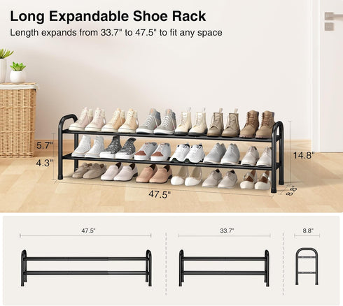 2-Tier, 33.747.5 18 Closet, STO STO Long Expandable Shoe Rack Adjustable Length Shoe Organizer, Metal Shoes Storage