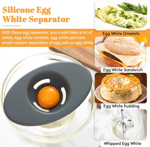 2PCS 3-Slit Set 2 Silicone Egg Separators, Food-Silicone Egg White Separator, Egg White Separator from Yolk for Baking