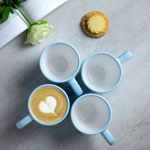City to Cottage Ceramic Cappuccino Mug - 10oz Coffee Mug with Large Handle for Latte, Sky Baby Blue Polka Dot