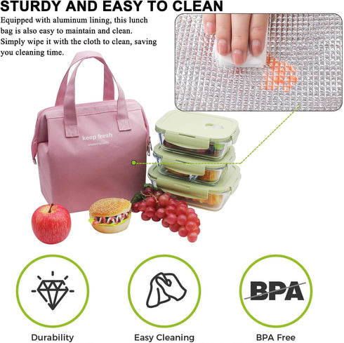 Mziart Insulated Lunch Bag, Simple Bento Cooler Bag for Lunch Box, Tote Bag for Women Men Adult Picnic Working Hiking