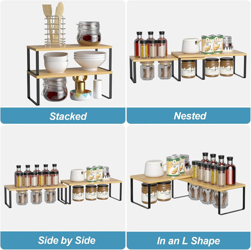 Set 2, Counter NEX Cabinet Shelf Organizer of Kitchen Shelves Spice Rack, Stackable, Expandable, Kitchen Pantry