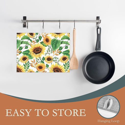 Summer Sunflowers Dish Drying Mats, 18x24 Inch Ultra Absorbent Microfiber Dishware Pad for Kitchen Counter Decor