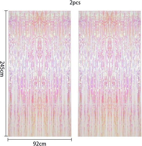 CCINEE 2pcs Metallic Foil Fringe Curtain - Transparent Pink Backdrop for Party Decoration