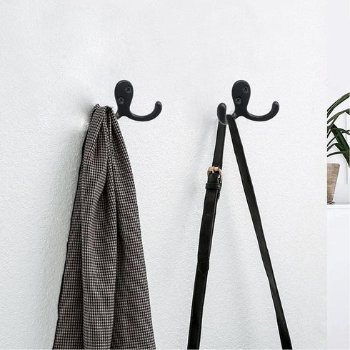 Coat Hooks Hardware, 10Pcs Heavy Duty Wall Mounted Hooks for Hanging Coats, No Rust Double Robe Hook (Black)