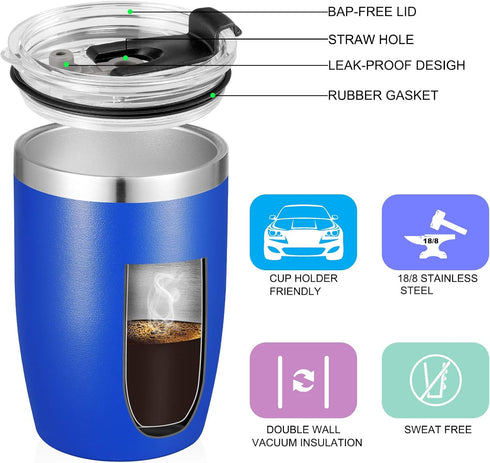VEGOND Stainless Steel 12 oz Tumblers, Vacuum Insulated Double Wall Travel Tumbler with Lid and Straw, Royal Blue