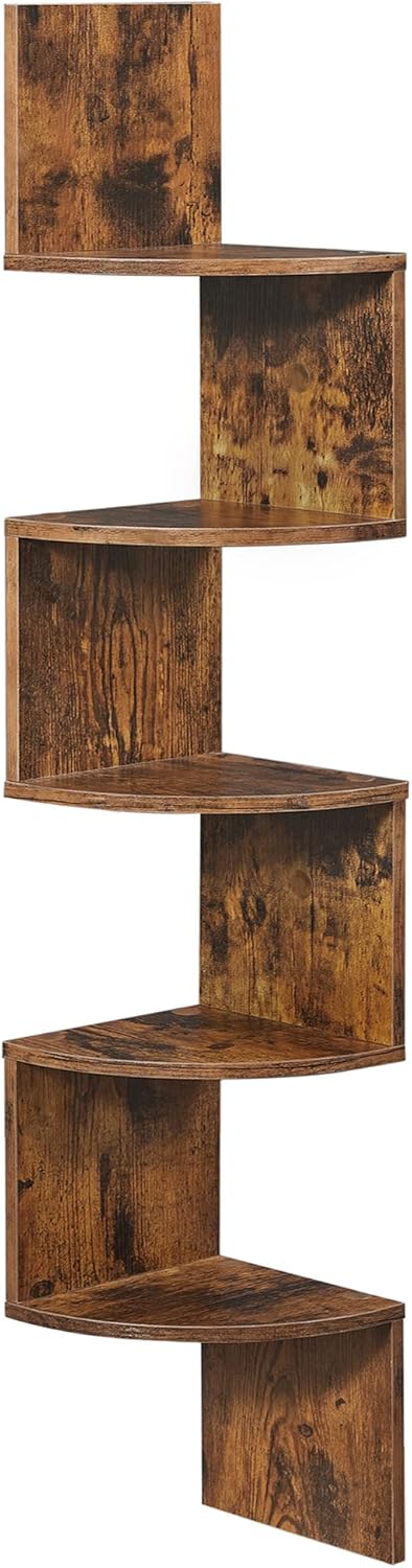 VASAGLE Corner Shelf Wall Mount, 5-Tier Floating Corner Bookshelf, Plant Shelf for