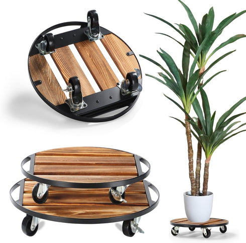 PRAQECZ 2 Pack Plant Caddy with Wheels,14" + 12" Rolling Plant Stand 264