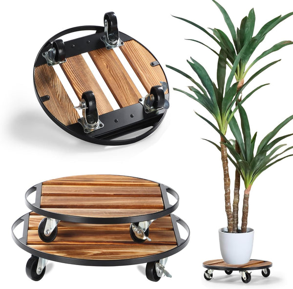 PRAQECZ 2 Pack Plant Caddy with Wheels,14" + 12" Rolling Plant Stand 264