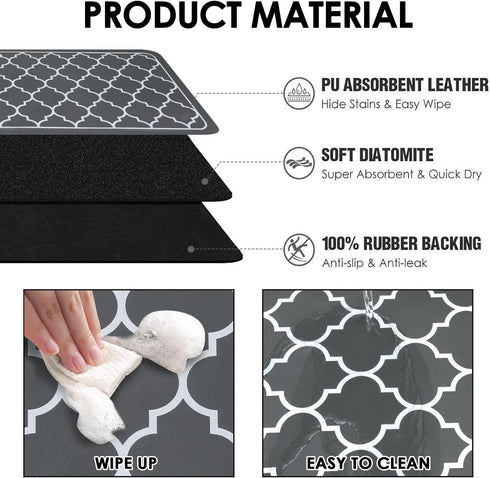 19"x 12" Counter Absorbent Dish Drying Mats for Baby Bottle Dish Rack, Coffee Maker Mat Easy to Clean Non-slip Rubber