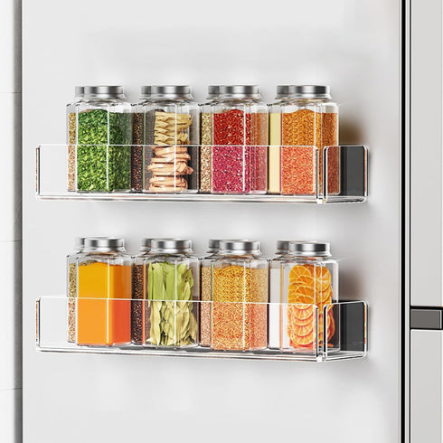 2 Pack Acrylic Spice Racks for Refrigerator and Oven, Magnetic Fridge Organizers