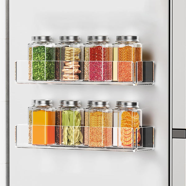 2 Pack Acrylic Spice Racks for Refrigerator and Oven, Magnetic Fridge Organizers