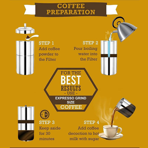 KERAM South Indian Drip Coffee Maker, 4/5 Cup, 10.14 Oz, Permanent Reusable Phin Filter for Manual Brewing