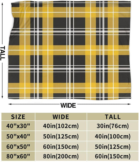 HSYOYO 80"x60" Yellow Black Plaid Throw Blanket Fluffy Fleece Blankets Soft Lightweight Travel Blanket Indoor Outdoor