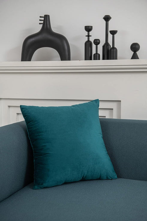 2 Pack DEZENE Throw Pillow Cases 18x18 Teal, Cozy Soft Velvet Square Decorative Covers