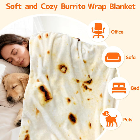71 inches 285GSM CASOFU Burrito Tortilla Throw Blanket for Adult Kids, Novelty Tortilla Wrap Blanket Funny Gifts
