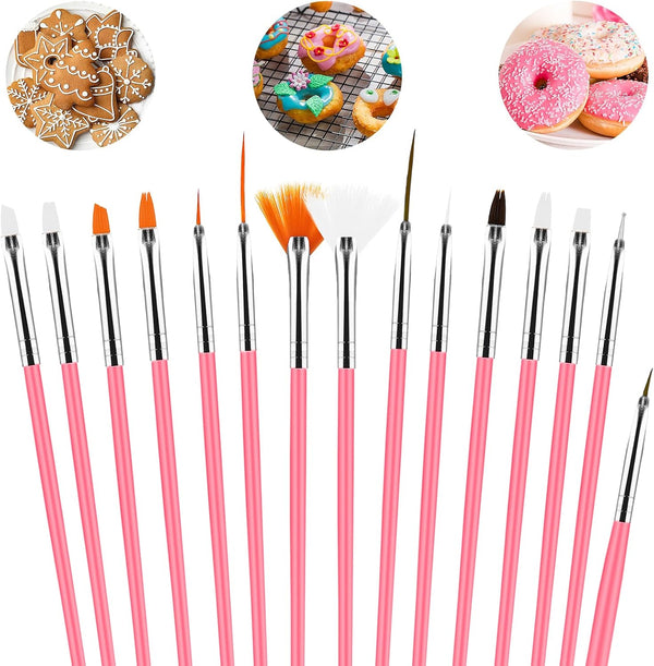 Aster 15Pcs Cake Decorating Brushes Kit, Food Safe Paint Brushes for Fondant Sugar DIY Tools, Cookie Decorating