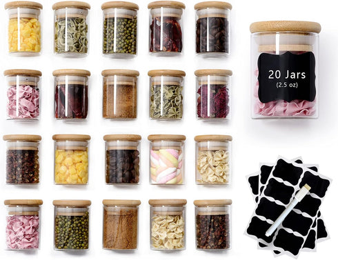 20 Pcs Glass Spice Jars with Airtight Bamboo Lids, Labels and Pen,