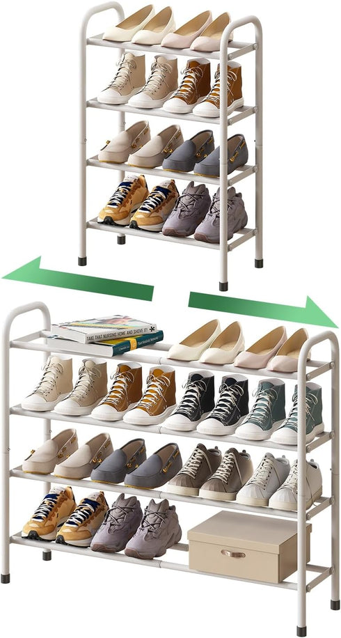 kiplant Expandable Shoe Rack, 4-Tier Expandable Metal Shoe Rack,Shoe Shelf for Closet, Entryway