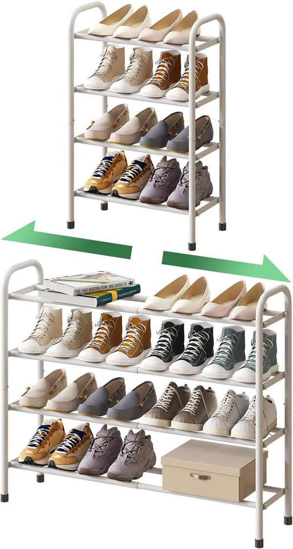 kiplant Expandable Shoe Rack, 4-Tier Expandable Metal Shoe Rack,Shoe Shelf for Closet, Entryway