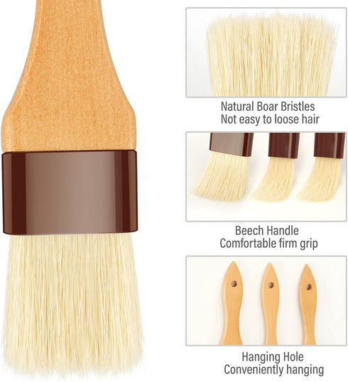 Pastry Brush-Basting Brush for Cooking, 2 Pc Boar Bristles Food Brush with Beech Wooden Handle for Baking