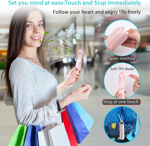 Pink Handheld Fan, Portable Bullet Shape 3000mAh USB Rechargeable 6 IN 1 Personal Fan for Travel