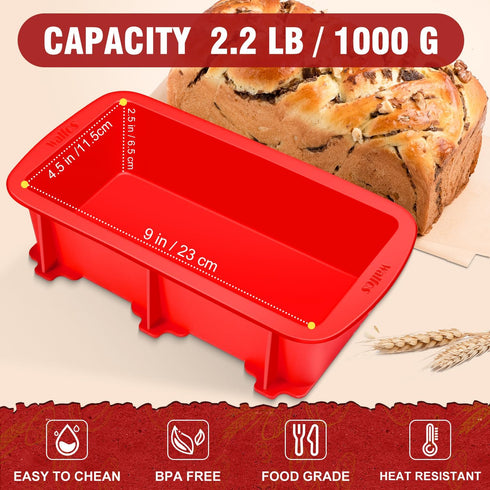 Walfos Silicone Bread Loaf Pan, 9 x 5 Inch Non-Stick Baking Pans Set of 2 for Bread, Cake, Meatloaf