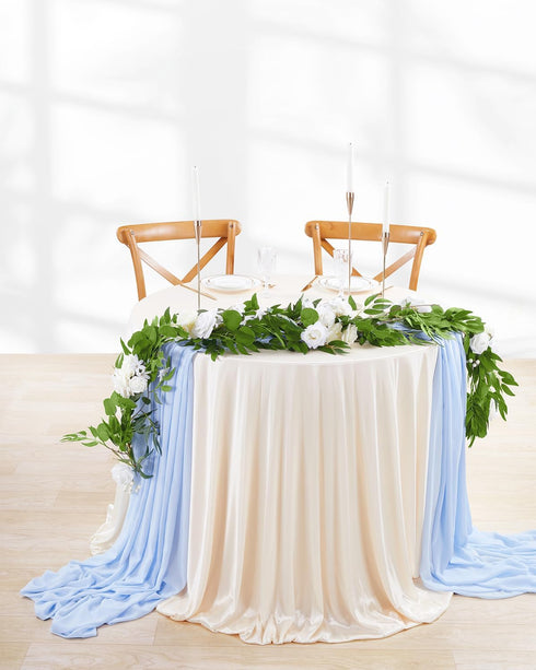 Blue Chiffon Table Runner - 10Ft Long, 27x120 Inches, Romantic Wedding Linens for Bridal Party Decorations