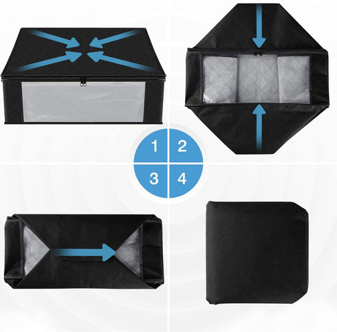 HomeHacks 4-Pack Clothes Organizer Storage Bags - Foldable Box with Clear Window and Sturdy Handles for Closet, 35L,