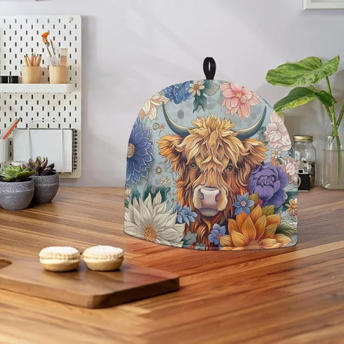 Highland Cow Tea Cozy for Teapot, Insulated Flower Tea Pot Cover, Bohemia Kettle Dust Cover for Kitchen