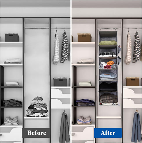 6-Shelf Closet Closet 2 Hanging Organizer and Storage, Collapsible Hanging Shelves for with Side Pockets, Hanging Shoe