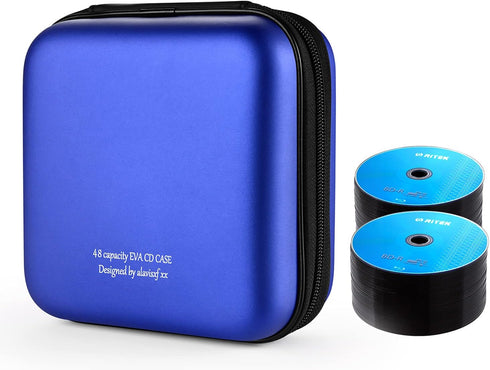 alavisxf xx CD Case, 48 Capacity EVA Protective Blu-ray DVD Case Holder, Portable Zipper Disc Storage Organizer Bag
