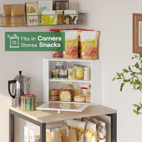 kiplant Countertop 2-Layer Corner Bread Box for Kitchen - Bamboo Wood, Wavy Acrylic Door, White Adjustable Bread