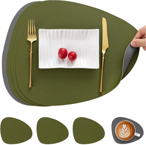 Myir JUN Placemats, Dual-Sided Placemats Waterproof Faux Leather Placemats Set of 4
