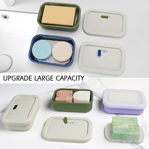 AIDIMMING Silicone Enhanced Leak Proof Travel Soap Case, Vented Shampoo Bar Holder, Large Bar Soap Box with Lid