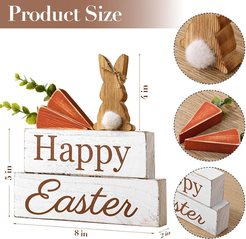 5PCs Easter Decorations: Happy Rustic Easter Wooden Bunny Carrot Table Signs, Cute Carrots Bunny Shaped Holiday Home