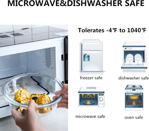 Glass Mixing Bowl Set with Airtight Lids, Kitchen Baking Prepping, Serving, Cooking, 0.6QT, 1.1QT, 2.2QT, 4QT Salad